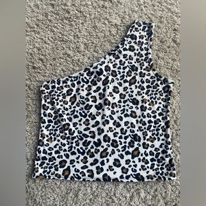 Cheetah print cropped one shoulder tank